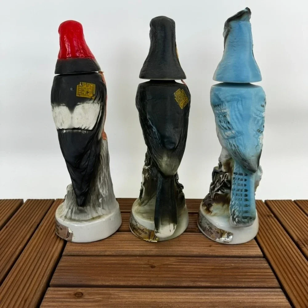 Vtg Jim Beam Set of 3 Ceramic Bird Decanter Bottles Bourbon Whiskey Collectible